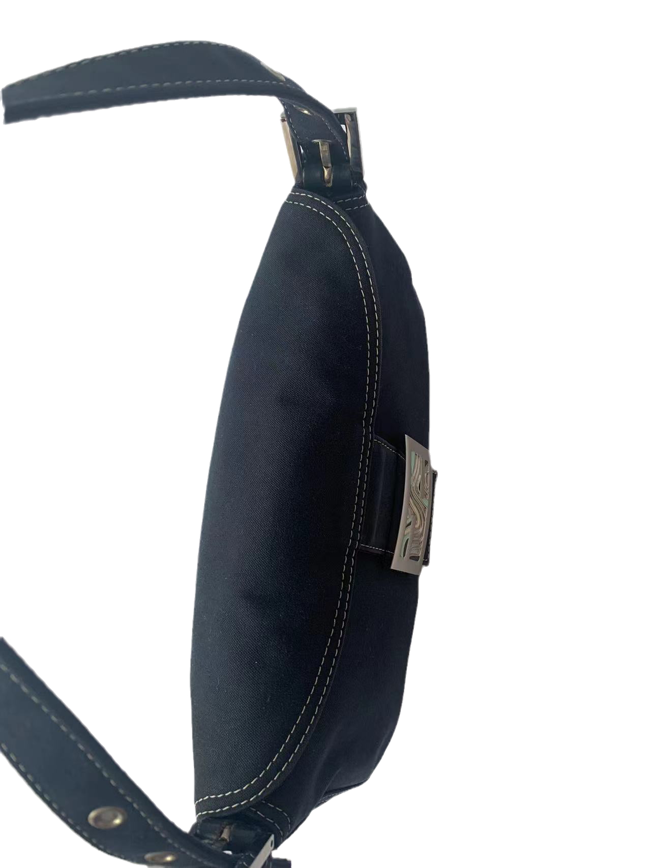 FENDI Baguette Blue Denim Navy Shoulder Bag with Enamel Buckle