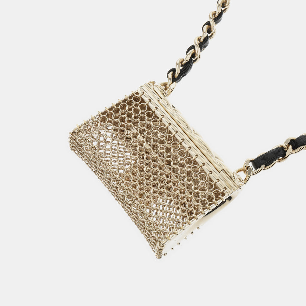 Chanel Micro Flap Bag Charm Chain Choker Necklace with Short Matelasse Chain