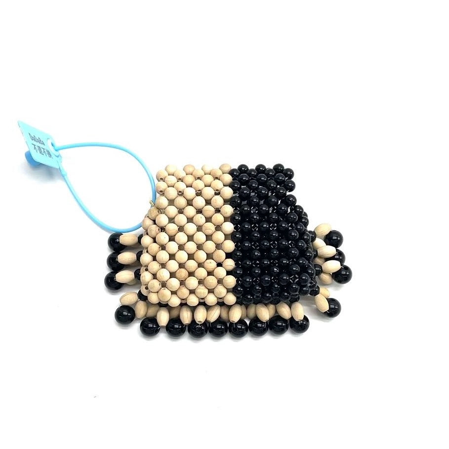 Fendi Micro Acrylic Wood Beaded Pico Baguette Charm Headphone Holder Black and Natural