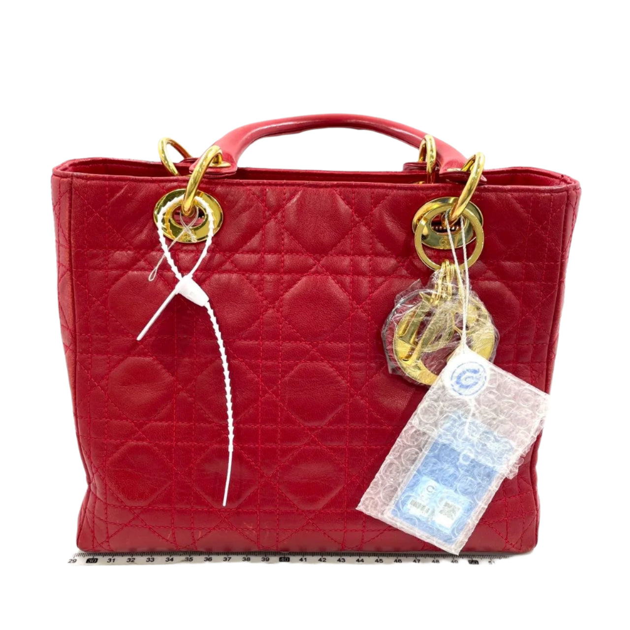 Lady Dior Vintage Medium Red Lambskin Leather Gold Hardware