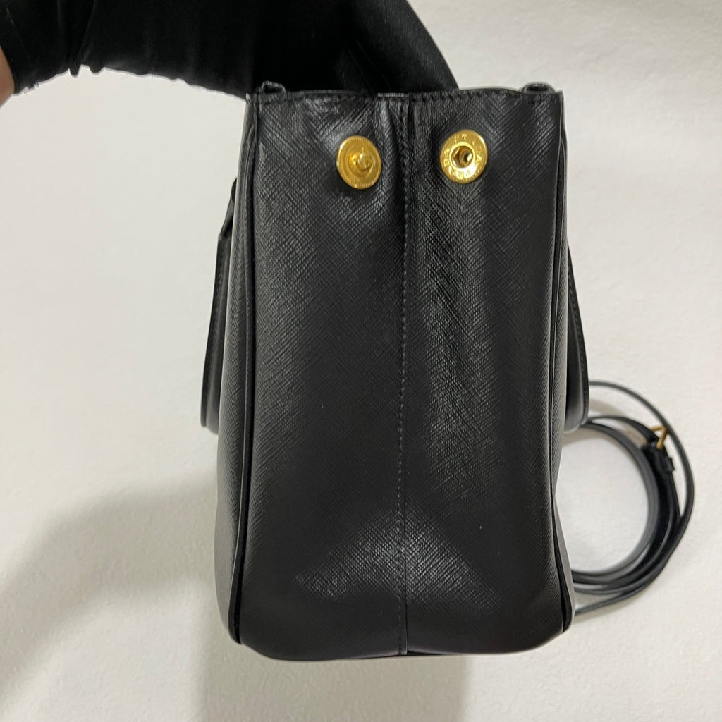 Prada Galleria Saffiano Leather Small Black Handbag with Strap