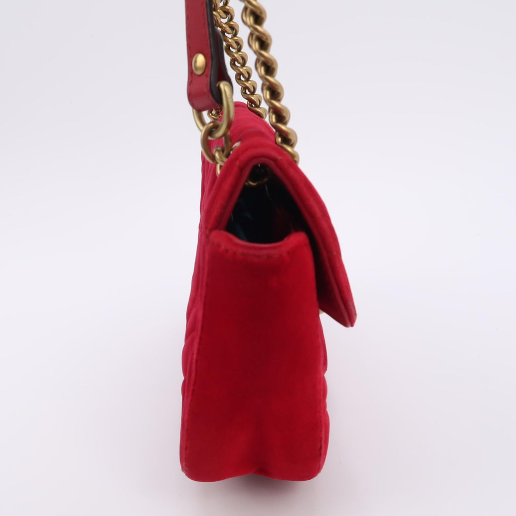 Gucci Marmont Mini Flap Red Velvet Handbag