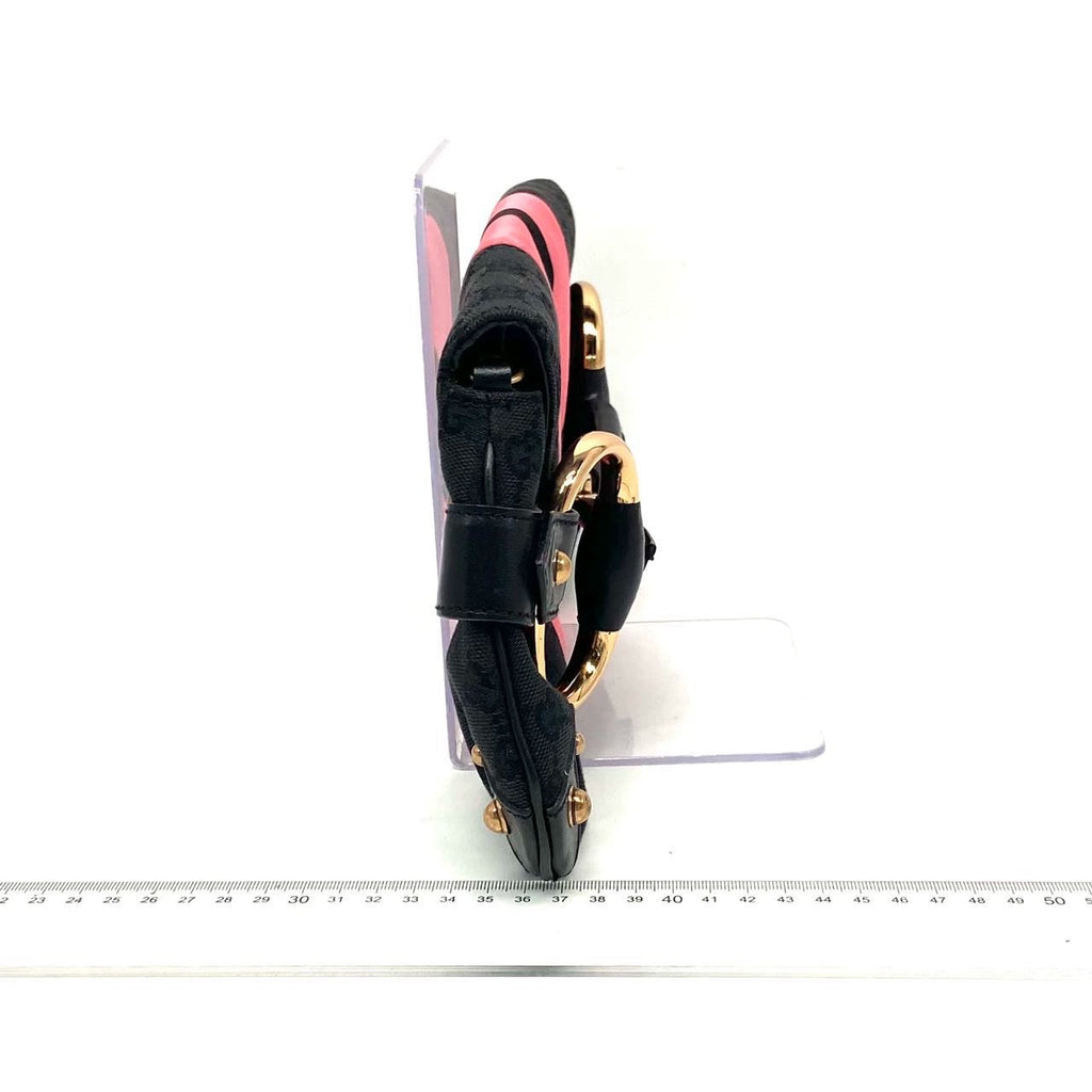 Gucci Horsebit 1955 Chain Large Shoulder Bag Black Monogram with Pink Silk