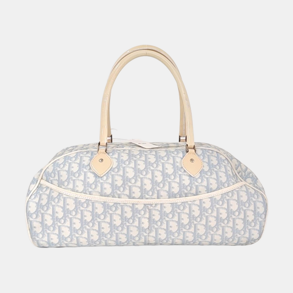 Dior No. 1 Rasta Trotter Bowling Bag Blue Oblique Canvas White Patent Leather