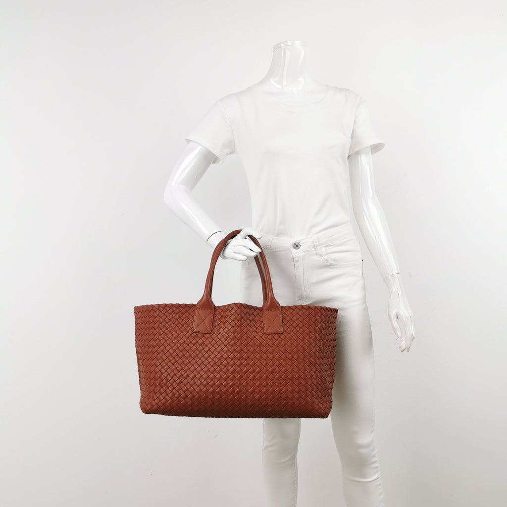 Bottega Veneta Cabat Large Intreccio Leather Tote Bag Brick Red 41cm