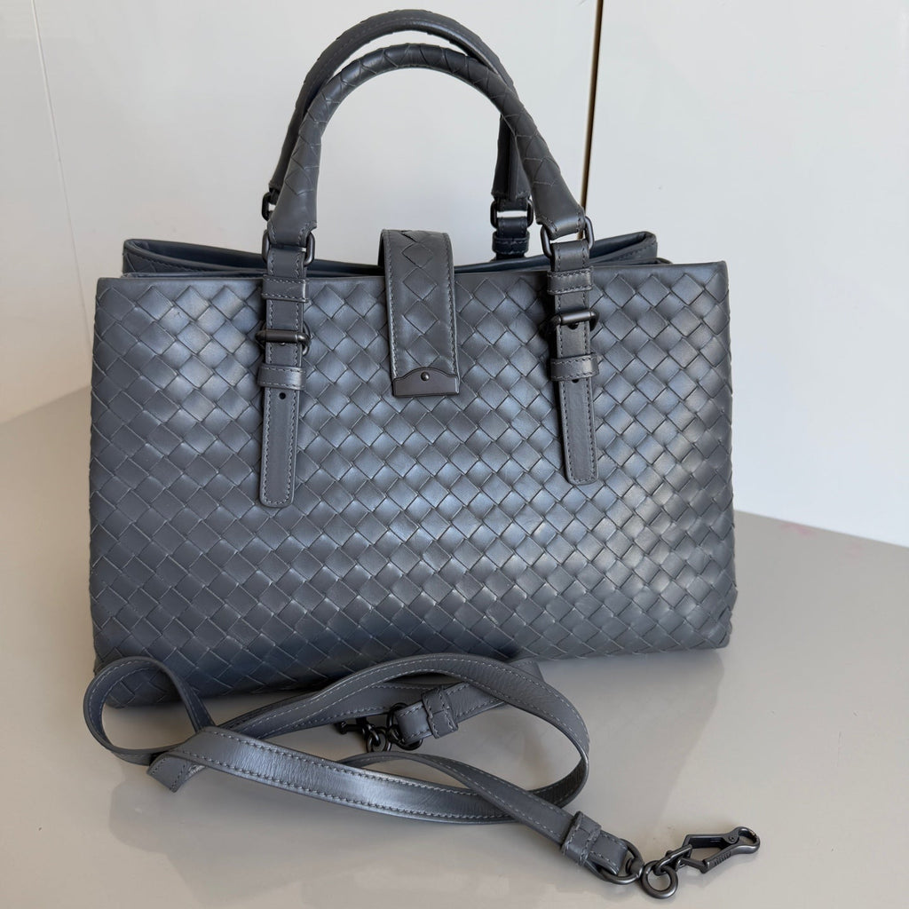 Bottega Veneta Roma Handbag Intrecciato Nappa Leather Grey Small 30cm