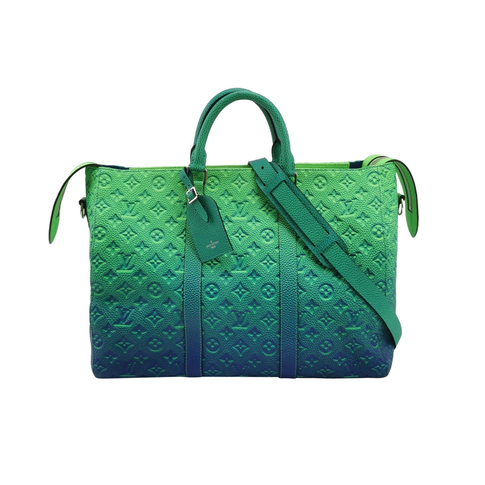 Louis Vuitton Virgil Abloh Green and Blue Monogram Illusion Leather Keepall Tote Silver Hardware, 2022