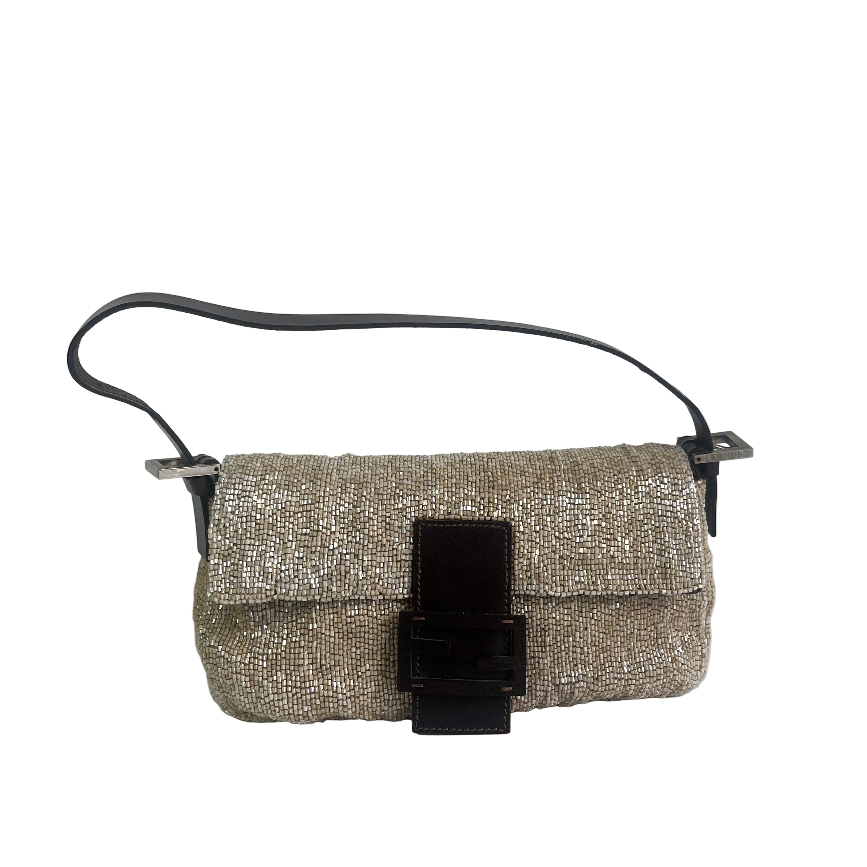 Fendi Baguette Shoulder bag with Glitter Beige Beads