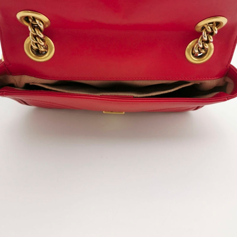 Gucci Marmont Mini Flap Red Leather Handbag