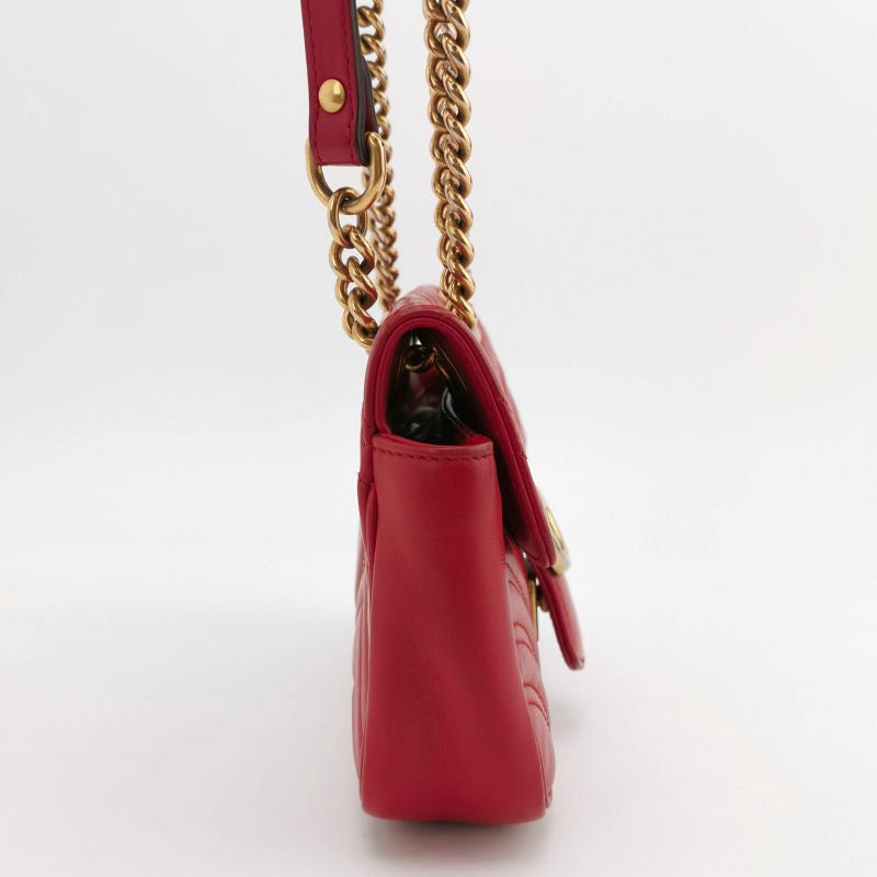 Gucci Marmont Mini Flap Red Leather Handbag