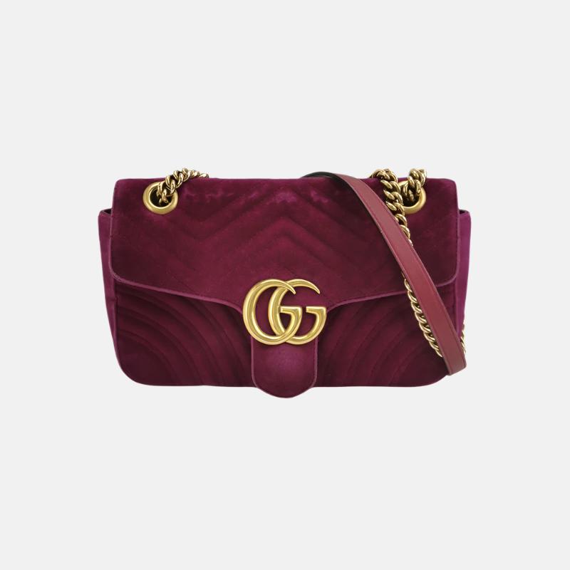 Gucci Marmont Small Flap Pink Velvet Handbag