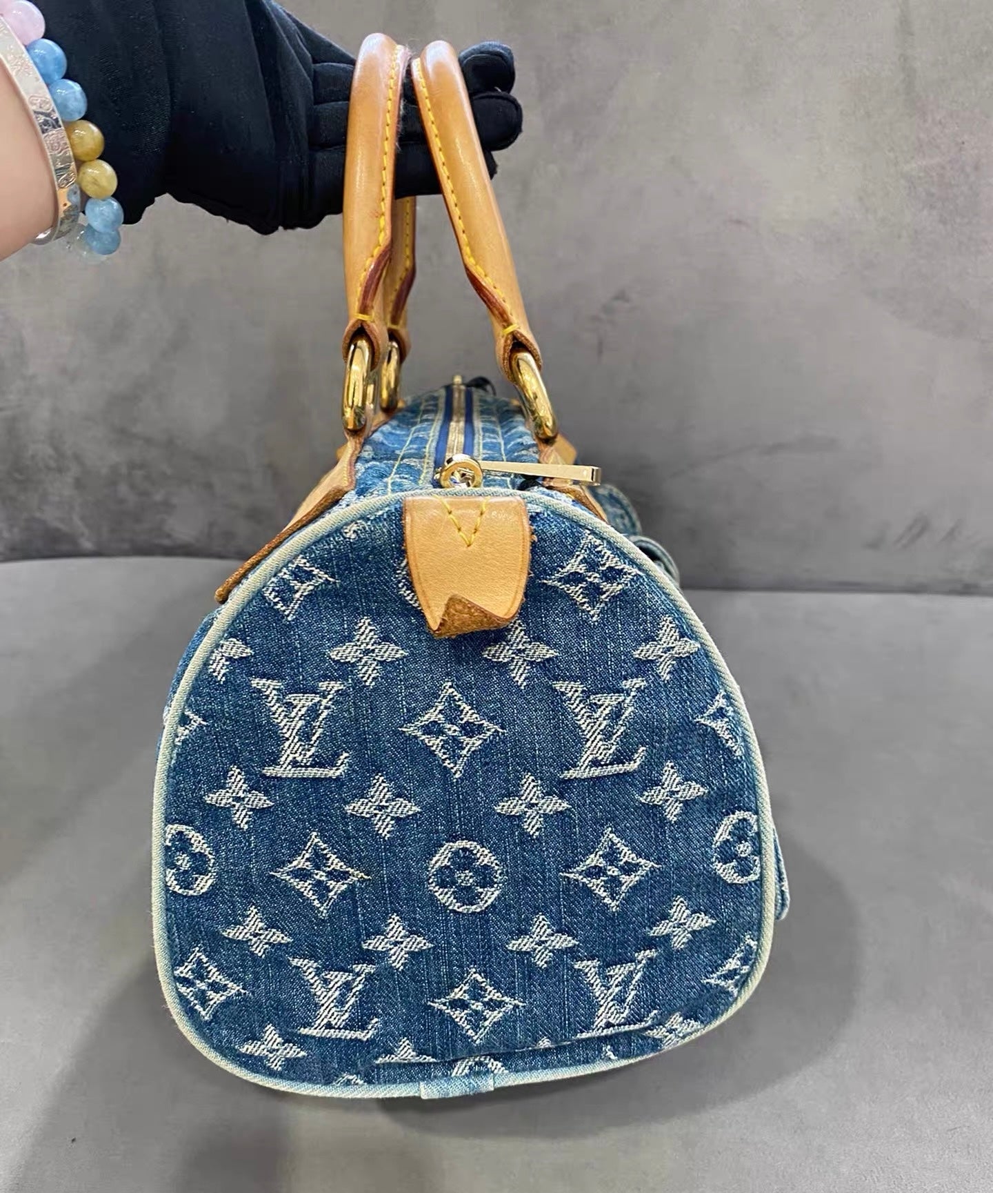 Louis Vuitton Neo Speedy Blue Denim and Leather Boston Bag