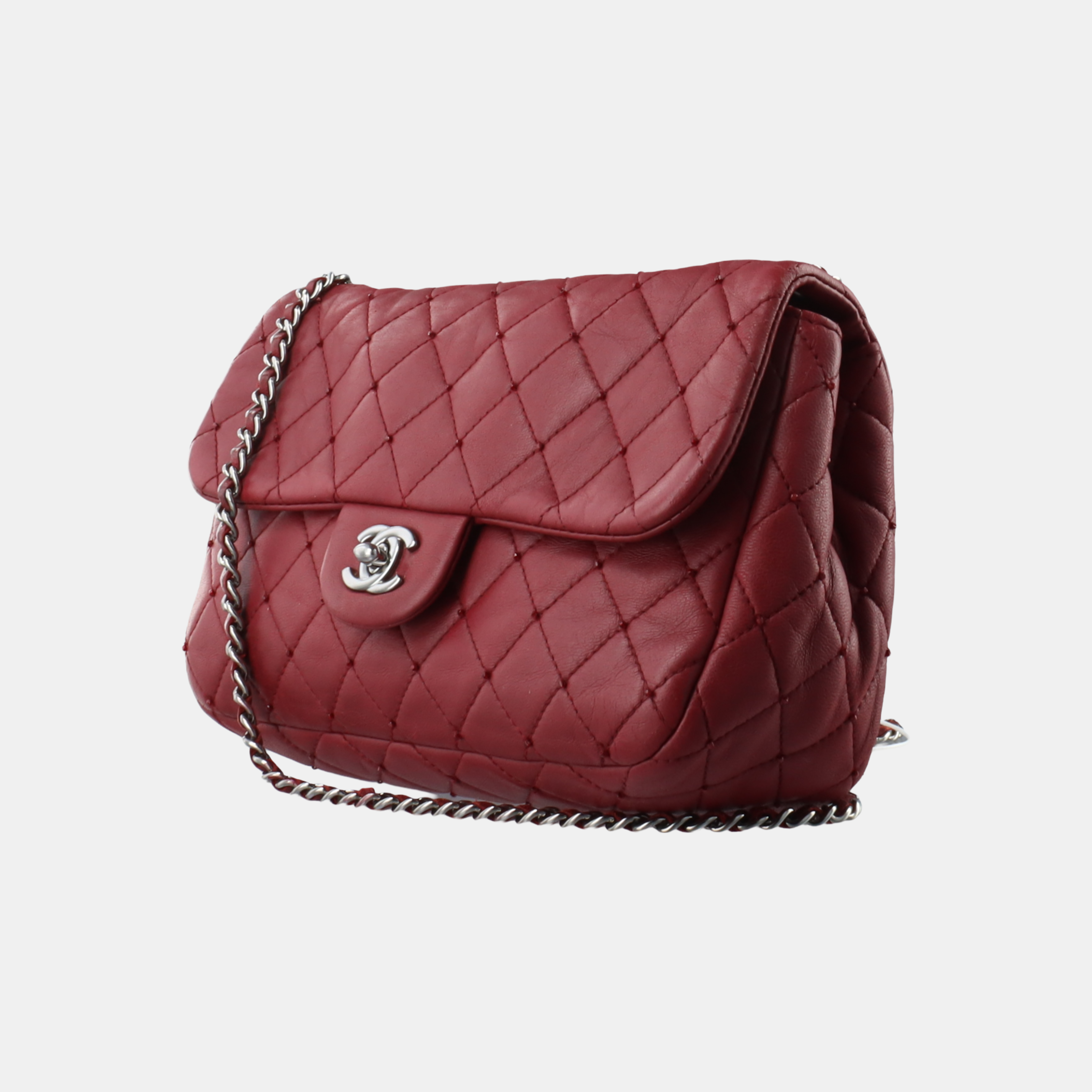Chanel Seasonal Flap Small Burgundy Lambskin Leather With Studs, 2012-13