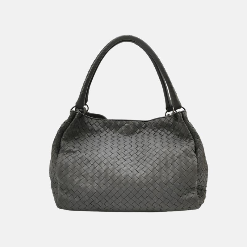 Bottega Veneta Parachute Shoulder Bag Intrecciato Dark Grey 33cm