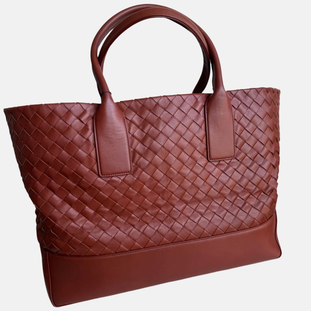 Bottega Veneta Cabat Large Intreccio Leather Tote Bag Burgundy Brick Red