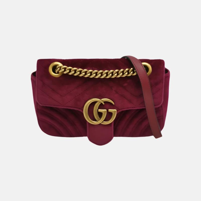 Gucci Marmont Mini Flap Pink Velvet Handbag