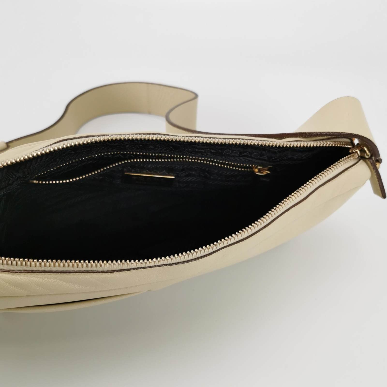 Prada East West Camera Bag Cream White  Lambskin Leather with Gold-tone Hardware