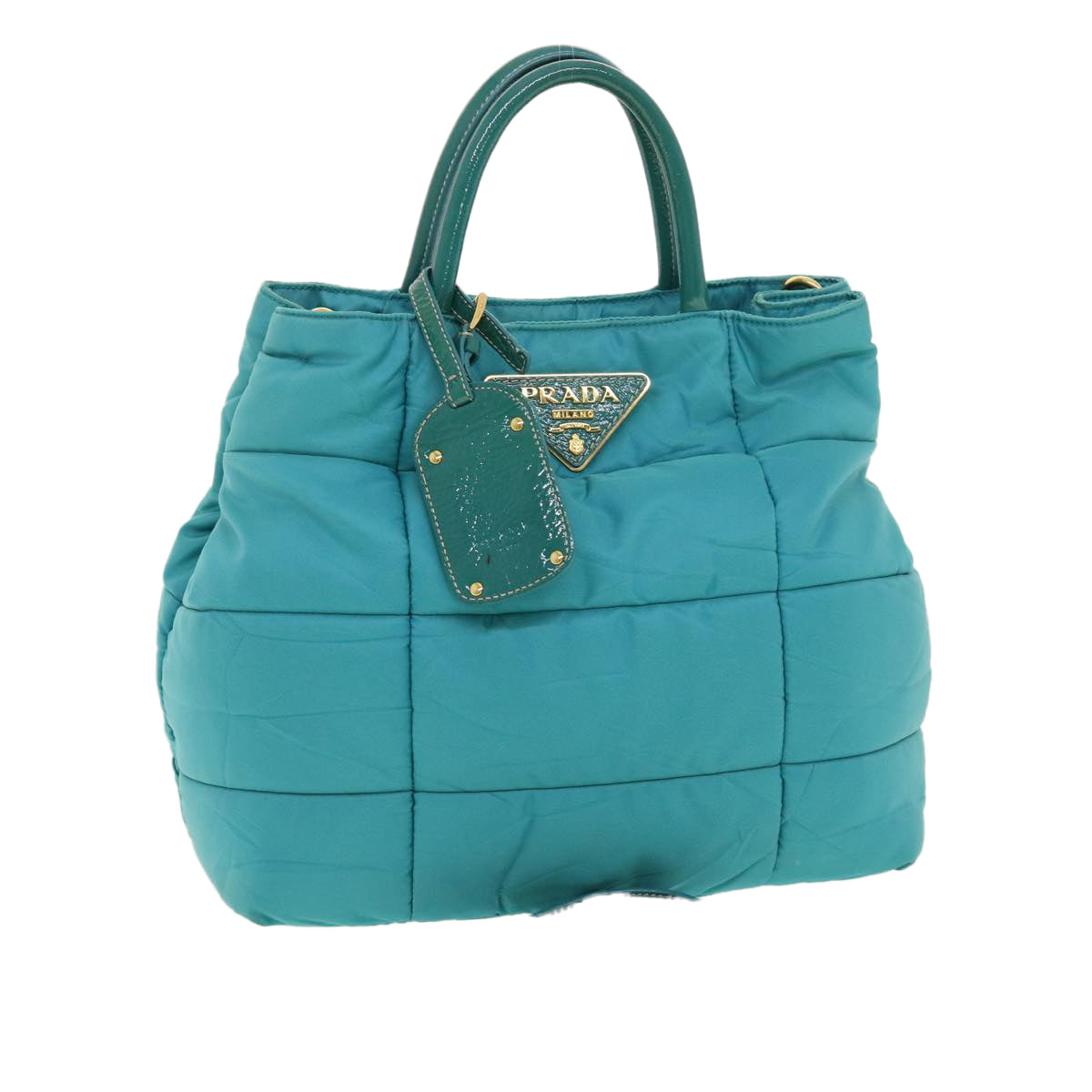 PRADA Quilted Hand Bag Nylon 2way Turquoise Blue 40351