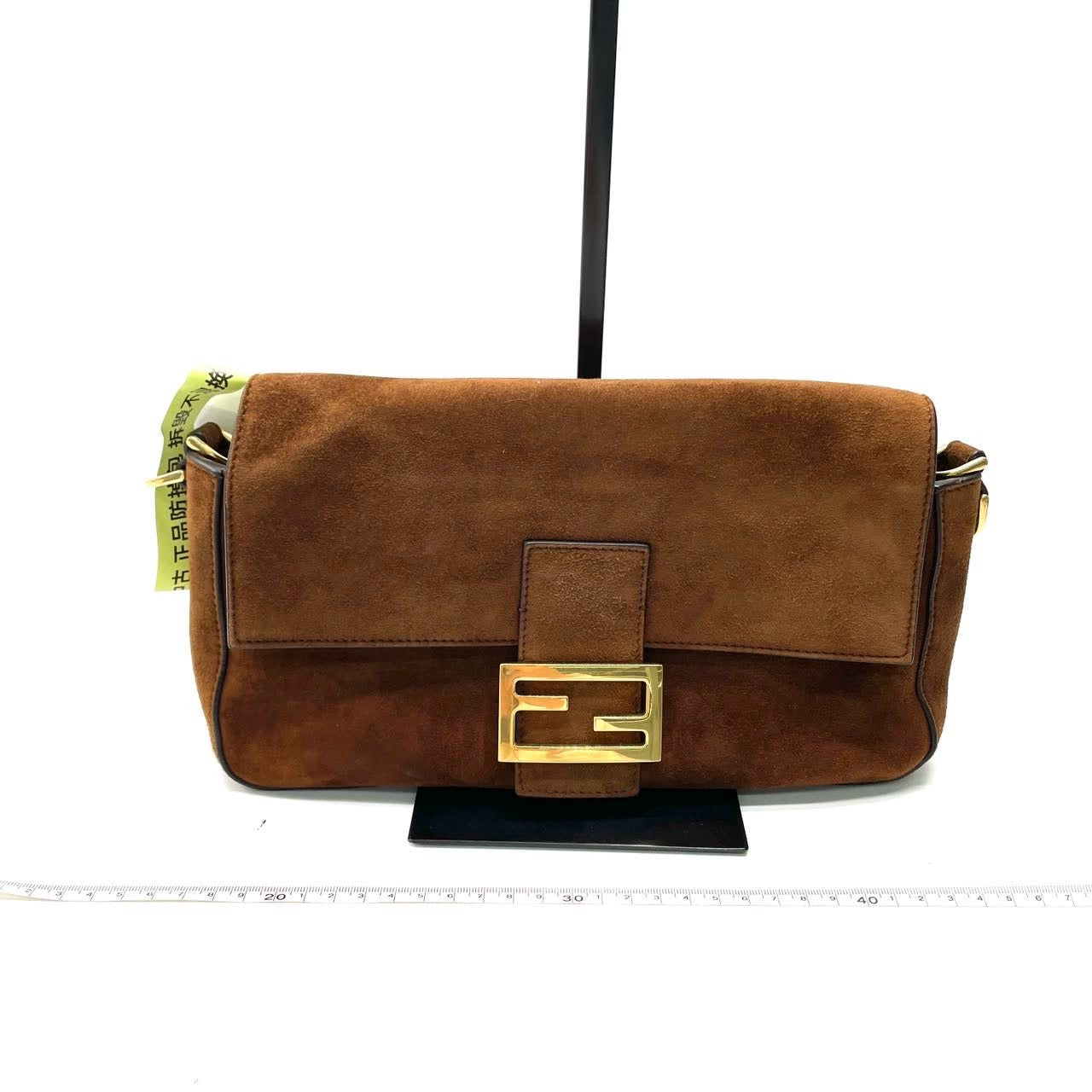 Fendi Baguette Selleria Suede Leather Crossbody Bag Medium Caramel Tan
