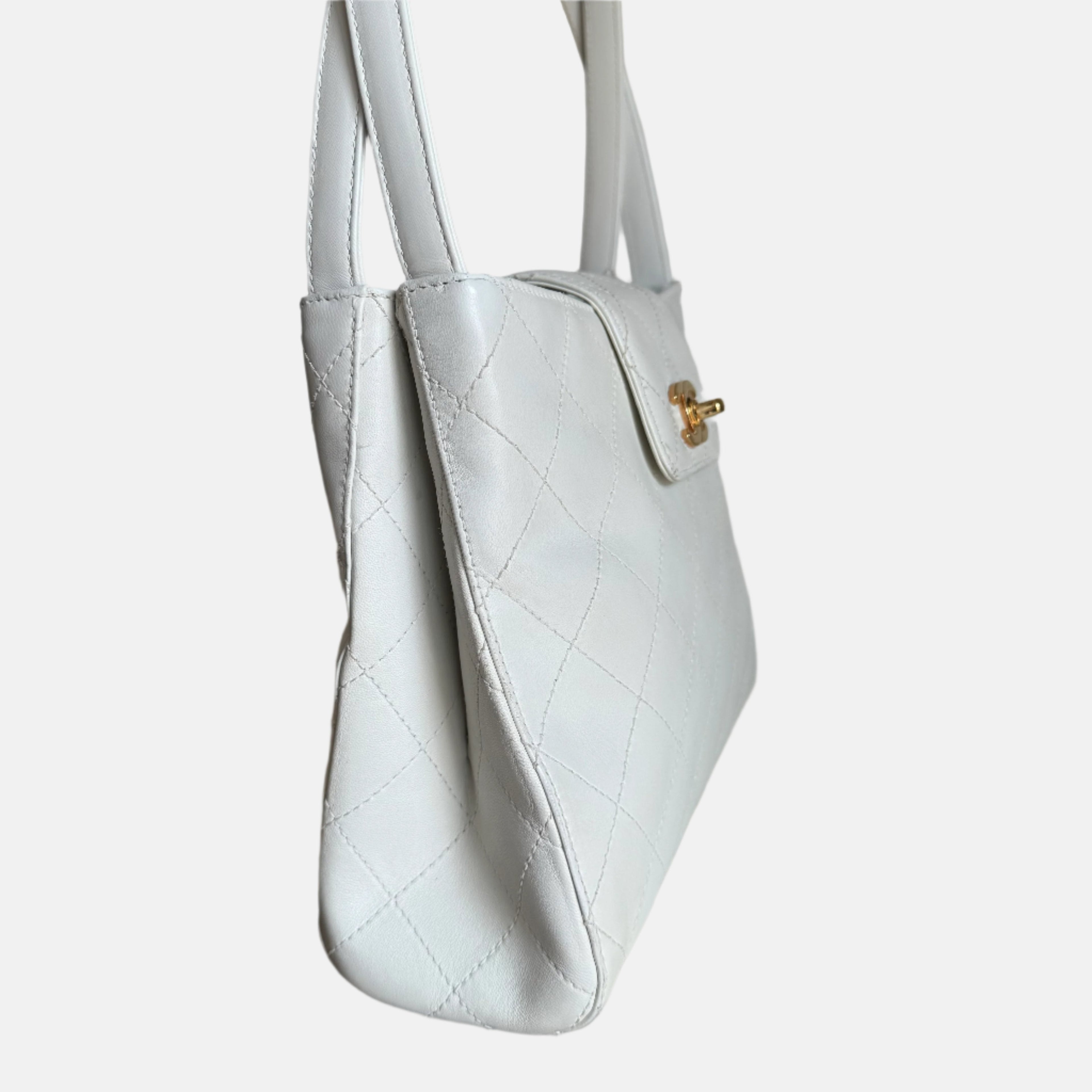 Chanel Kelly Top Handle Bag White Leather