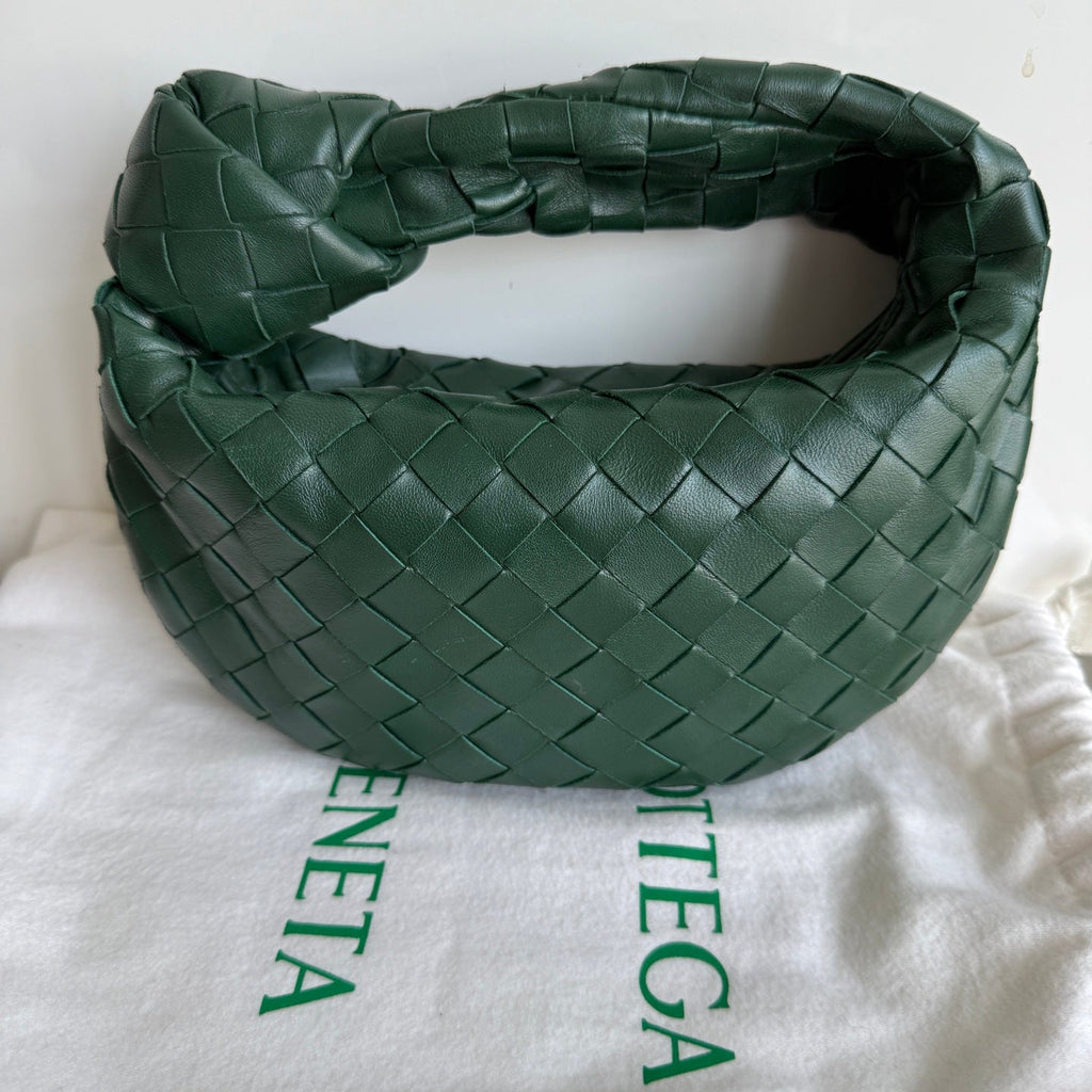 Bottega Veneta Jodie Mini Dark Forest Green Lambskin Leather Clutch Bag