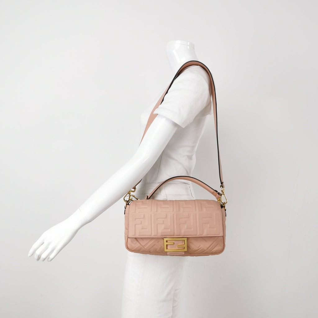 Fendi Baguette Light Pink Medium Lambskin Leather Crossbody Bag Gold Hardware