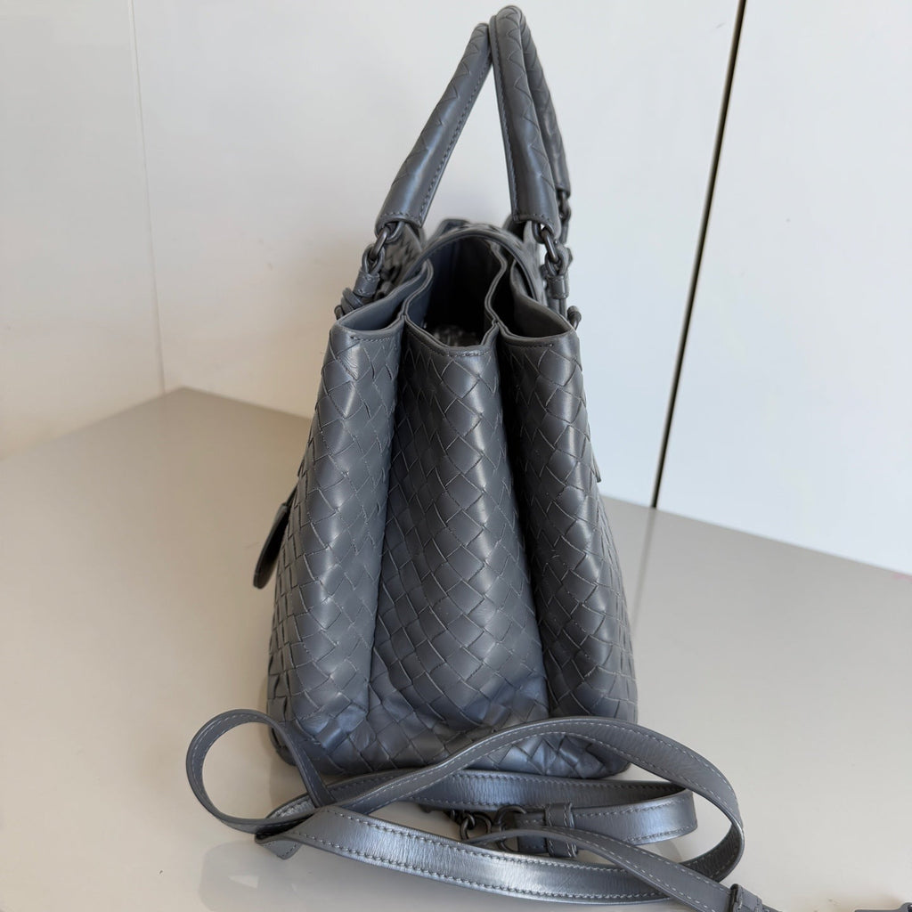 Bottega Veneta Roma Handbag Intrecciato Nappa Leather Grey Small 30cm