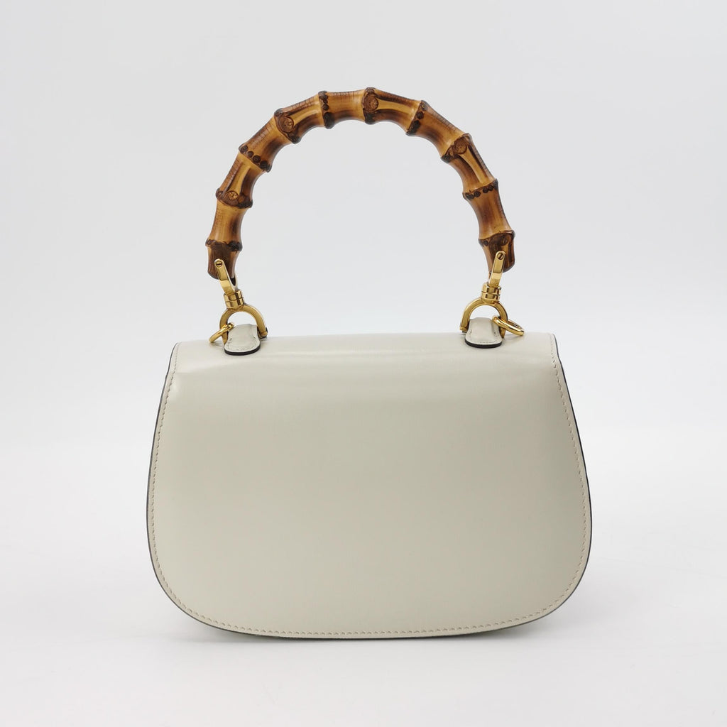 Gucci Bamboo 1947 Top Handle Bag Small White Box Leather Canvas Strap