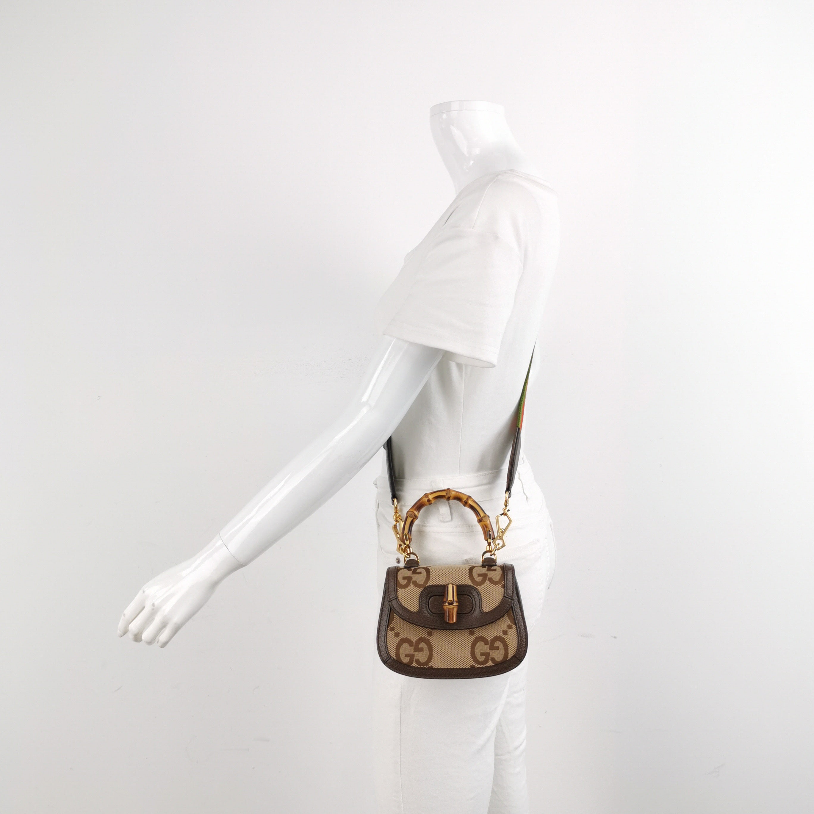 Gucci Bamboo 1947 Mini Brown Leather and Canvas Crossbody Bag