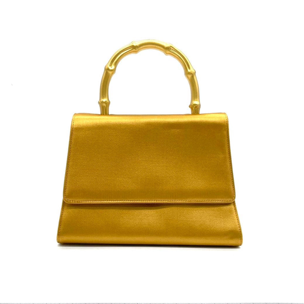 Gucci Jackie Vintage Gold Silk Satin Top Handle Evening Bag