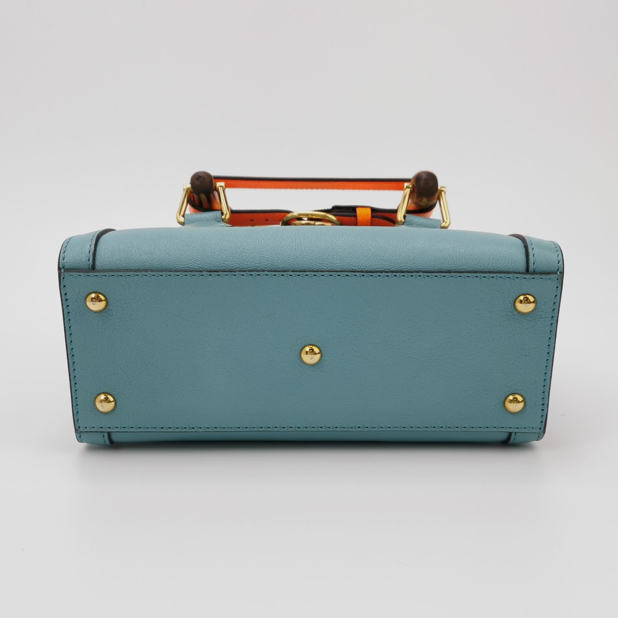 Gucci Diana Mini Blue Leather Bag Bamboo Handle with Strap