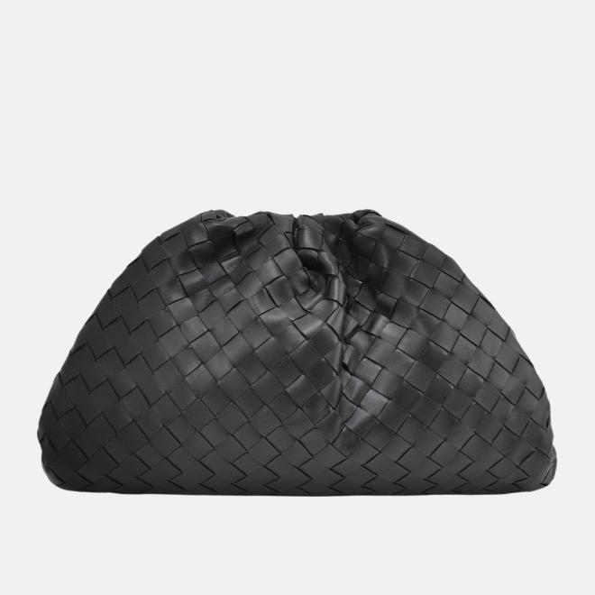 Bottega Veneta Pouch Large Intrecciato Black Calfskin Leather Clutch