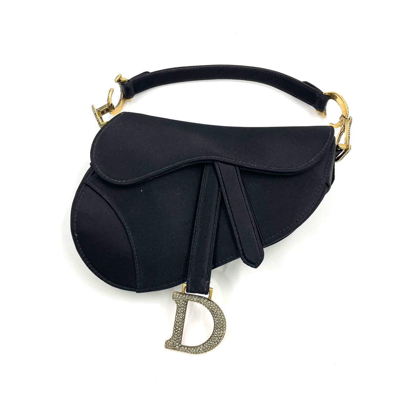 Dior Saddle Mini Silk Handbag Black with crystals