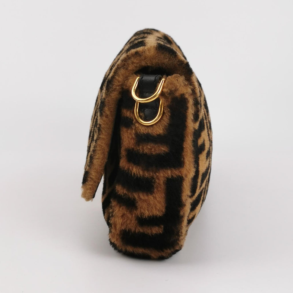 Fendi Baguette Medium Shearling Vitello Dolce Marco FF 1974 Tobacco Black Brown Zucca