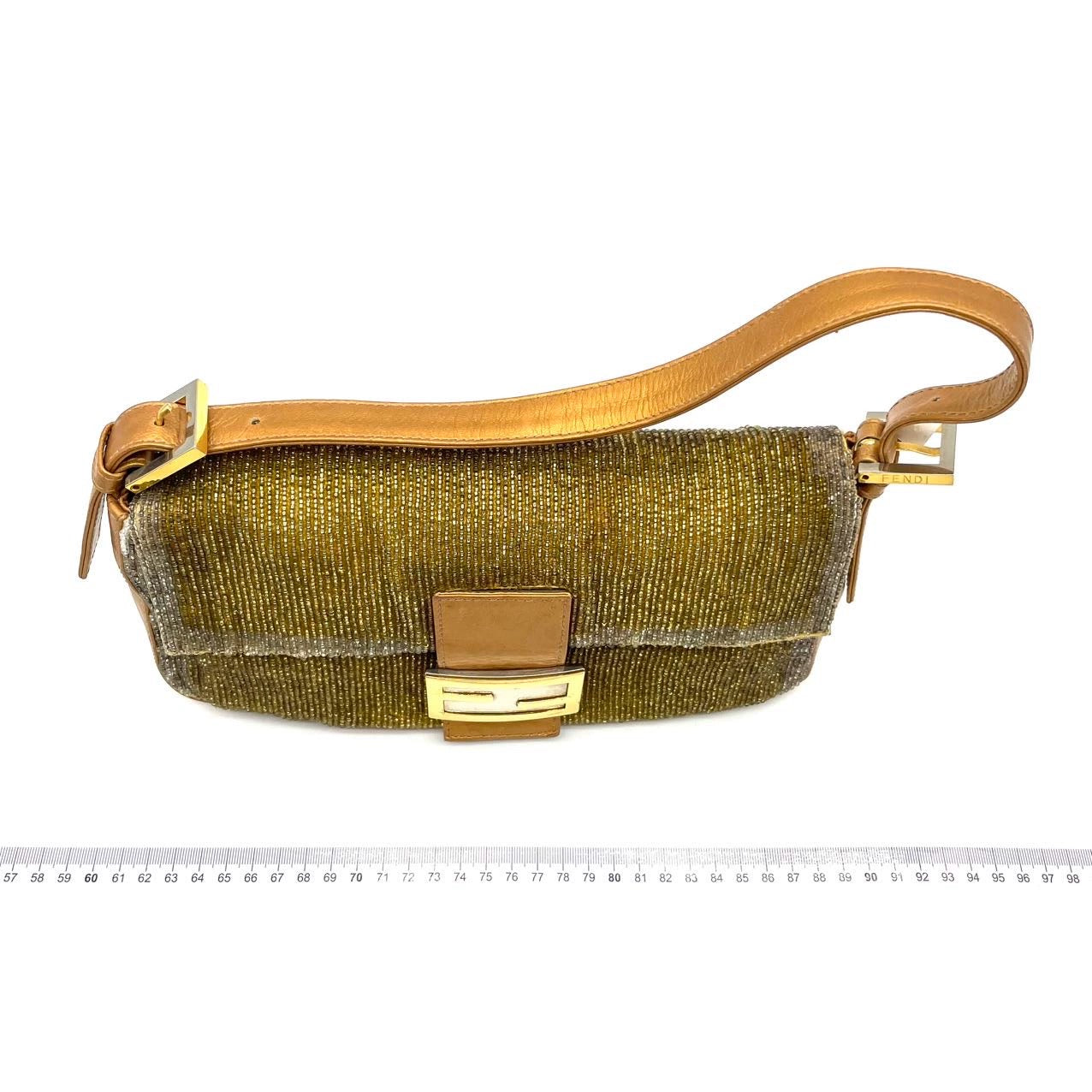 Fendi Baguette Vintage Gold beads and Gold Iridescent Leather