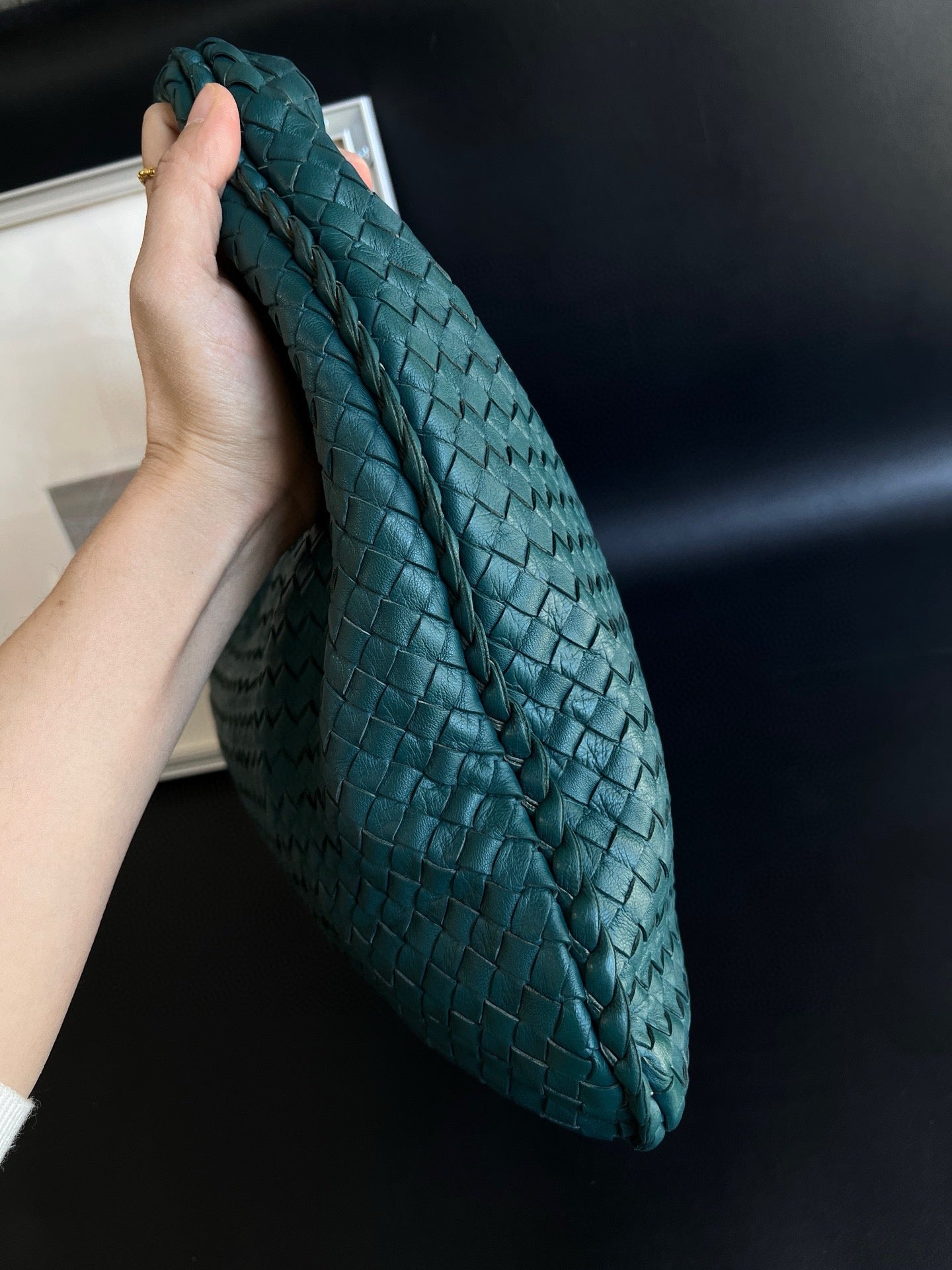 Bottega Veneta Veneta Hobo Teal Green 48cm Lambskin Leather