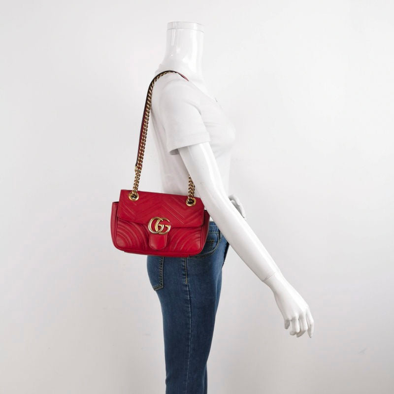 Gucci Marmont Mini Flap Red Leather Handbag