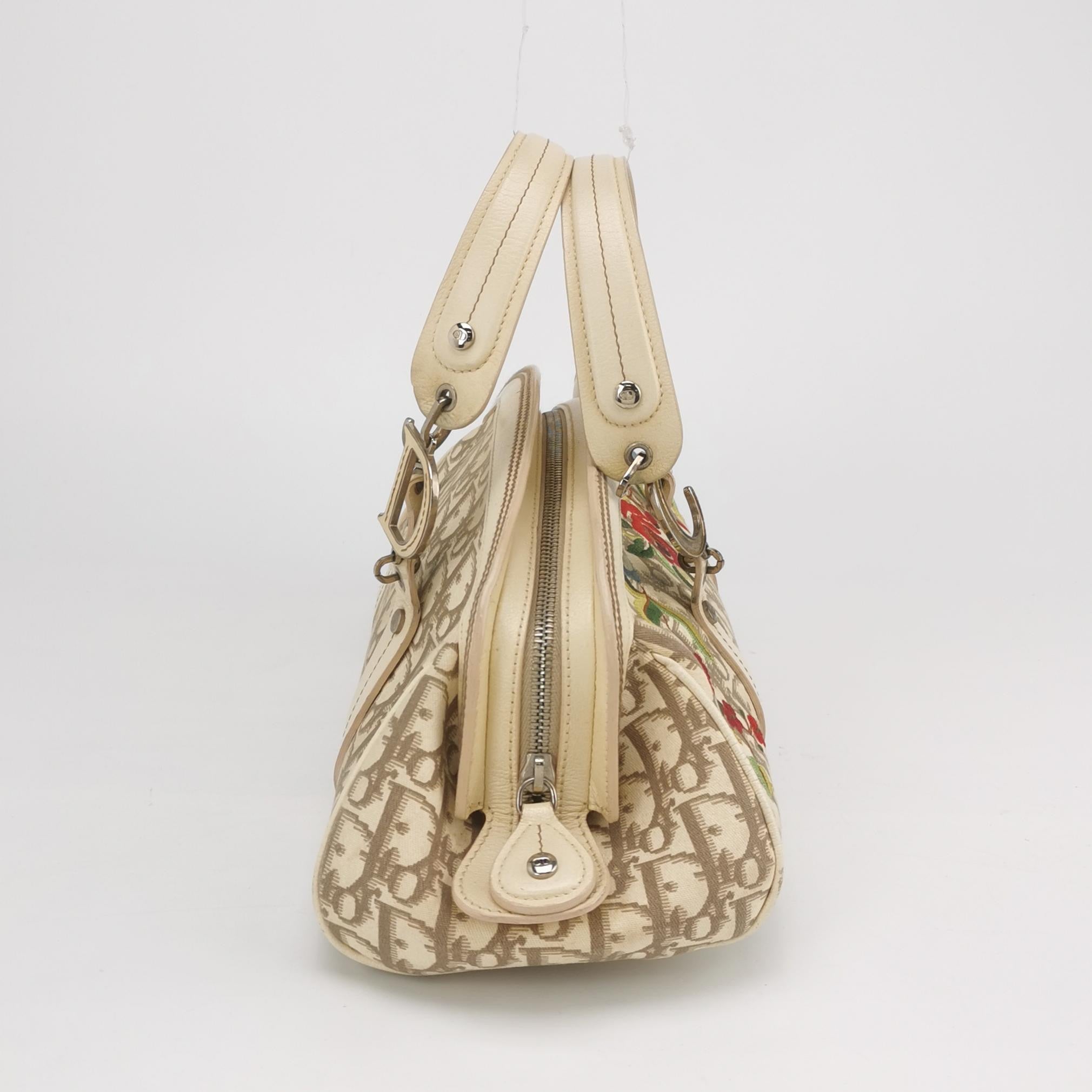 Dior Vintage Embroidered Diorissimo Bowler Bag Top White Monogram