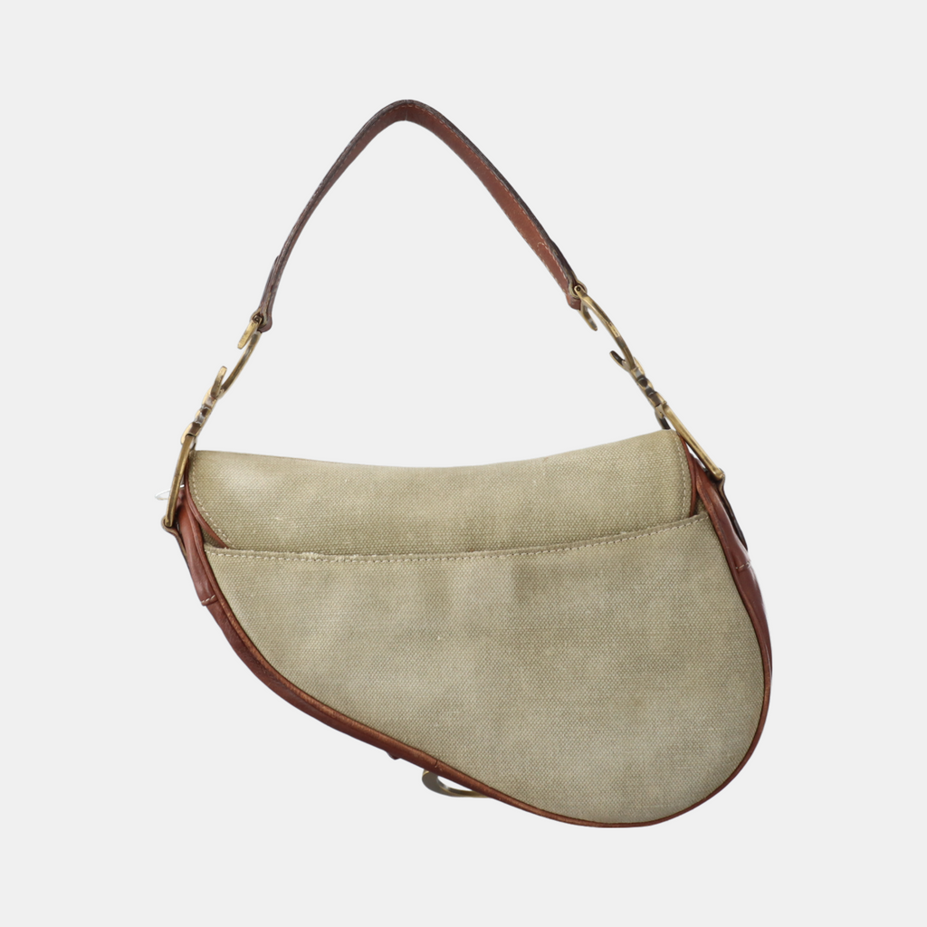 Dior Saddle Vintage Khaki Canvas with Brown Leather Gold Hardware