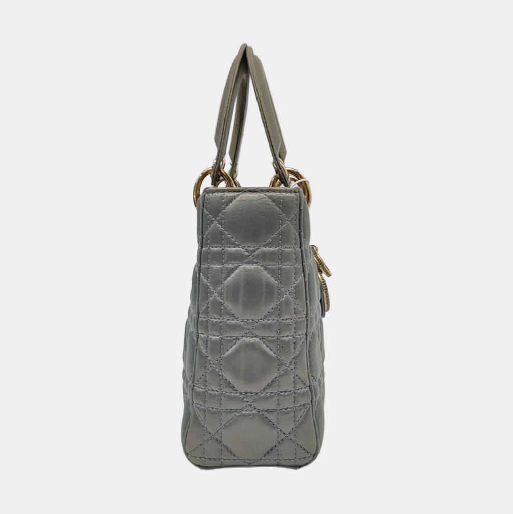 Lady Dior Small My AbcDior Grey Silk Handbag Crystal Charms