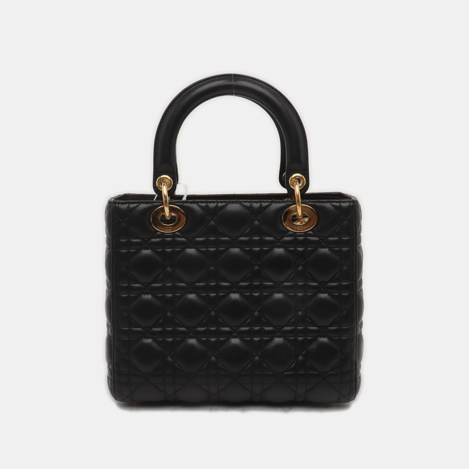 Lady Dior Medium Handbag Black Lambskin Leather Gold Hardware