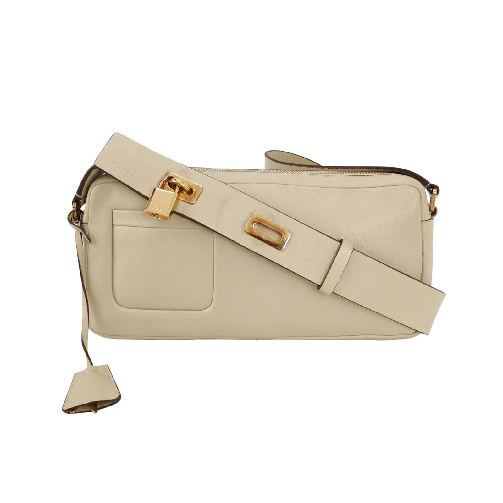 Prada East West Camera Bag Cream White  Lambskin Leather with Gold-tone Hardware