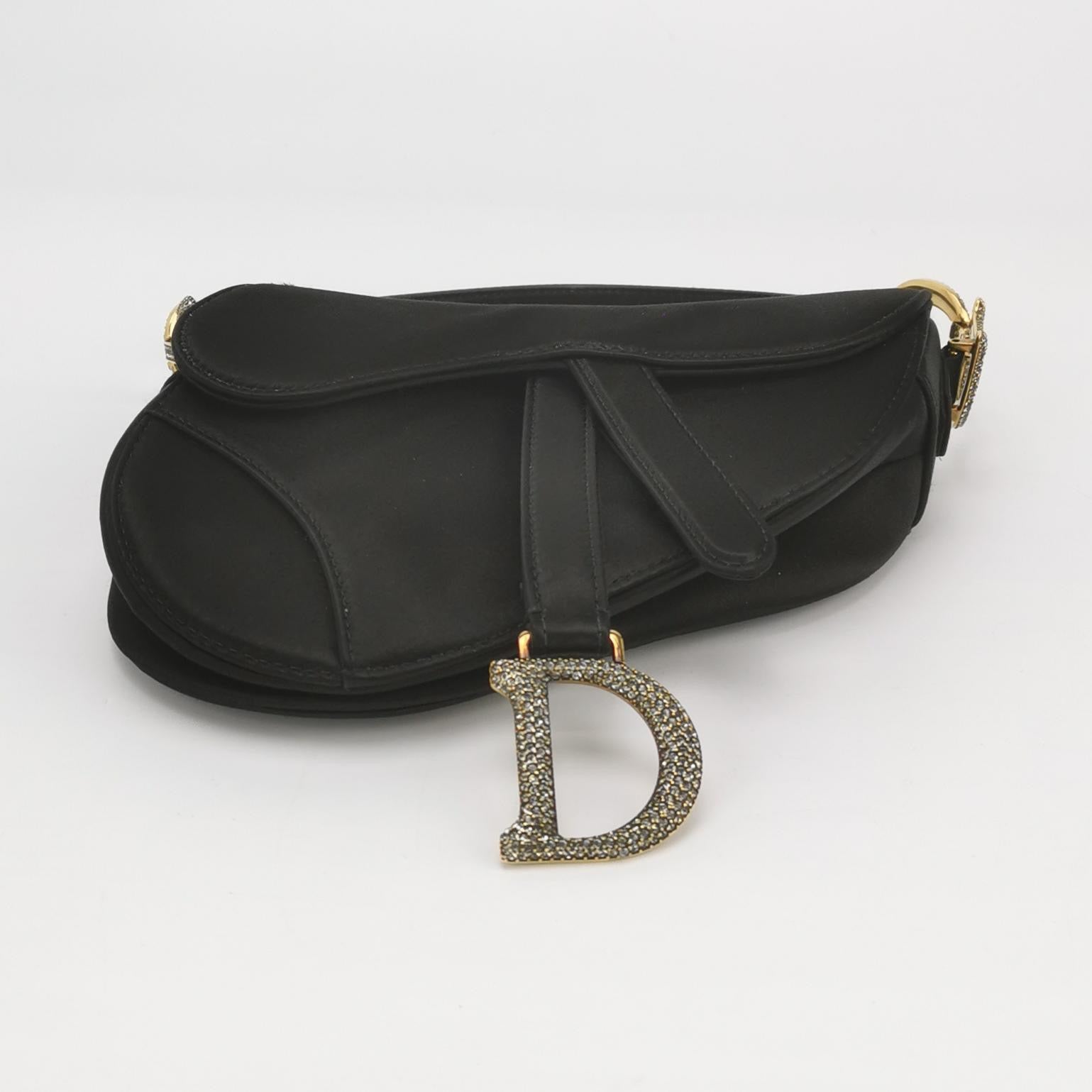 Dior Saddle Mini Silk Handbag Black with crystals