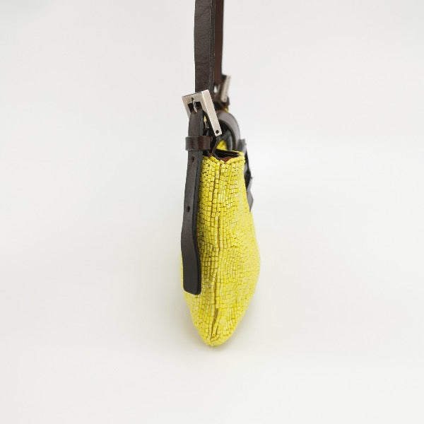 Fendi Lemon Yellow Beaded Top Opening Crossbody Bag