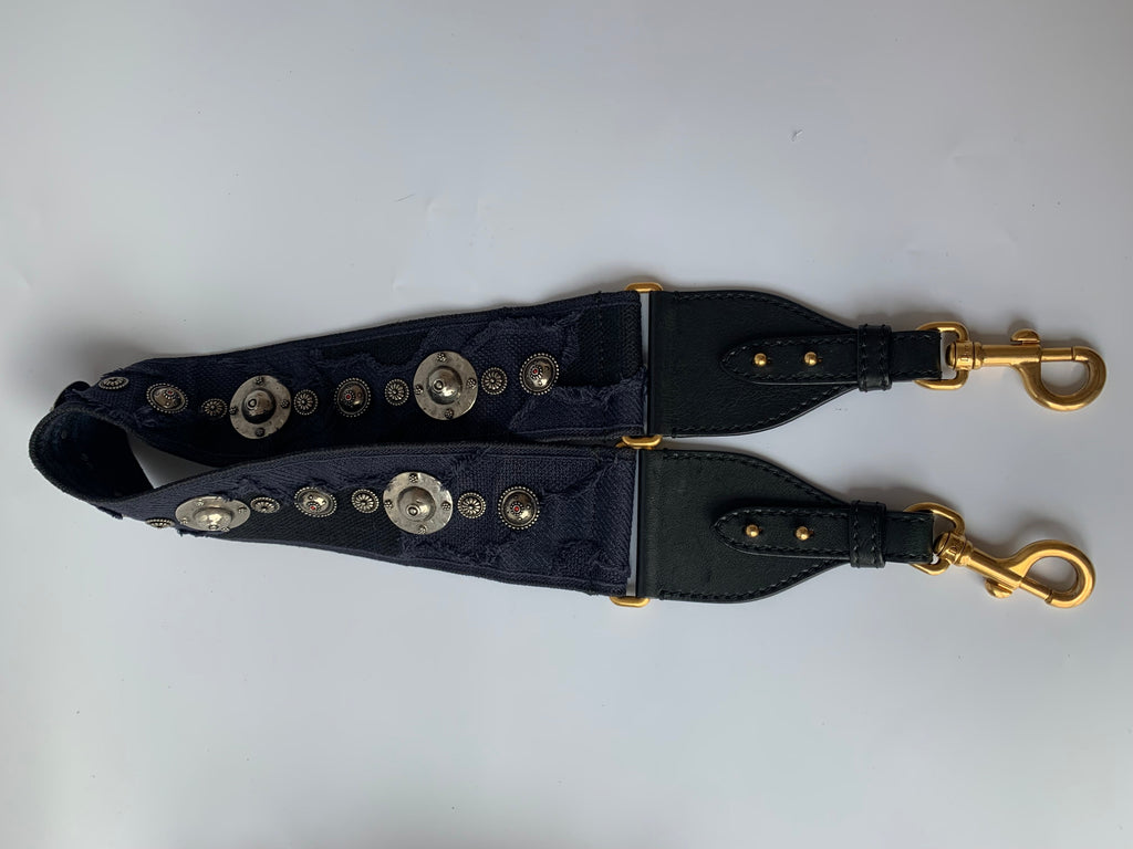 Dior Saddle Strap Navy canvas with Dior Logo and Metal