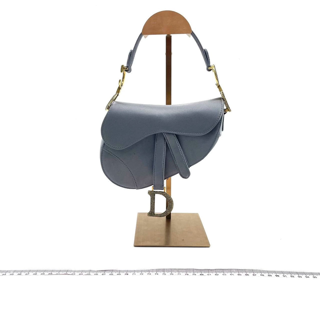 Dior Saddle Mini Silk Blue Grey with Crystal Embedded Buckles