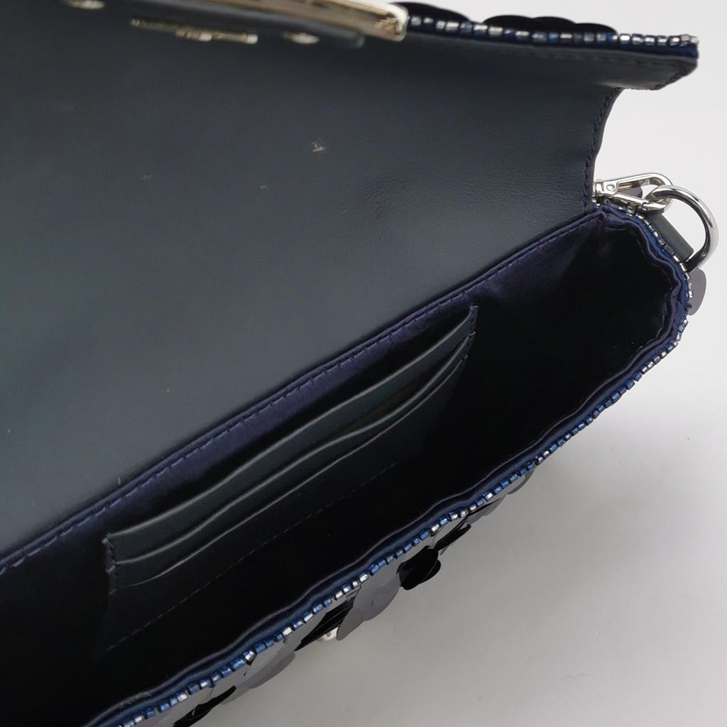 Fendi Baguette Mini Navy Sequins Chain Strap Crossbody Bag