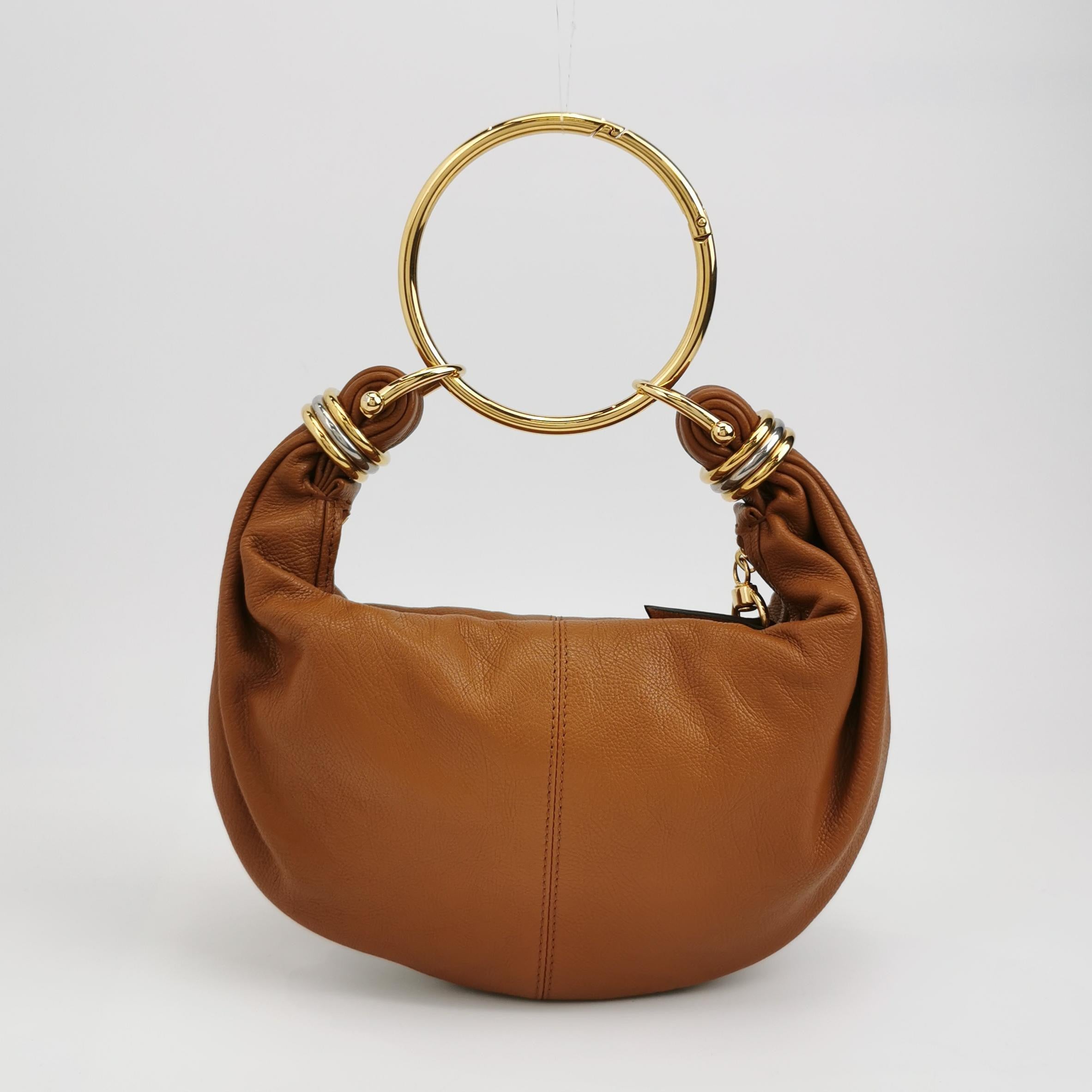 CHLOÉ Bracelet Hobo Embellished Brown Glossed Textured-leather Shoulder Bag