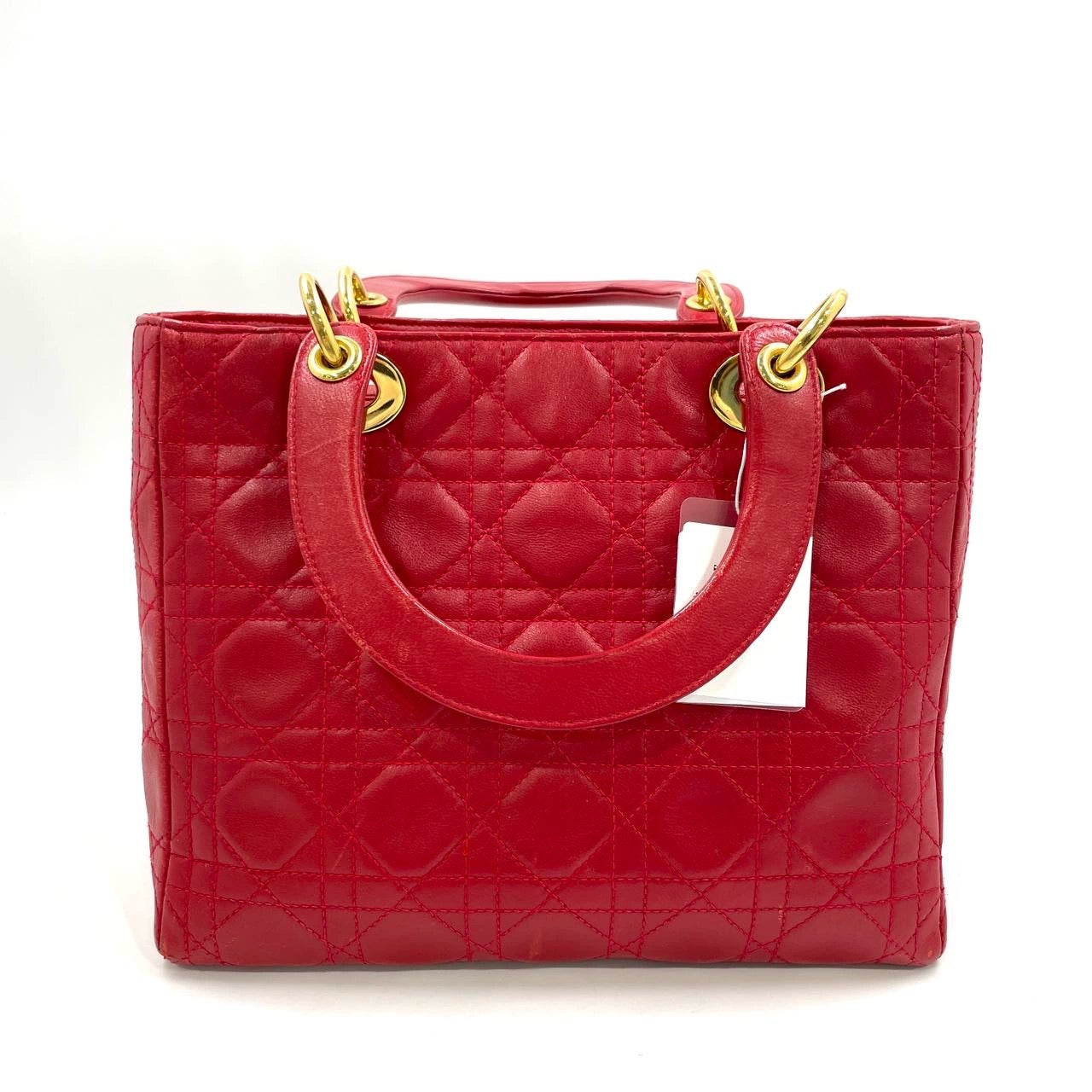 Lady Dior Vintage Medium Red Lambskin Leather Gold Hardware