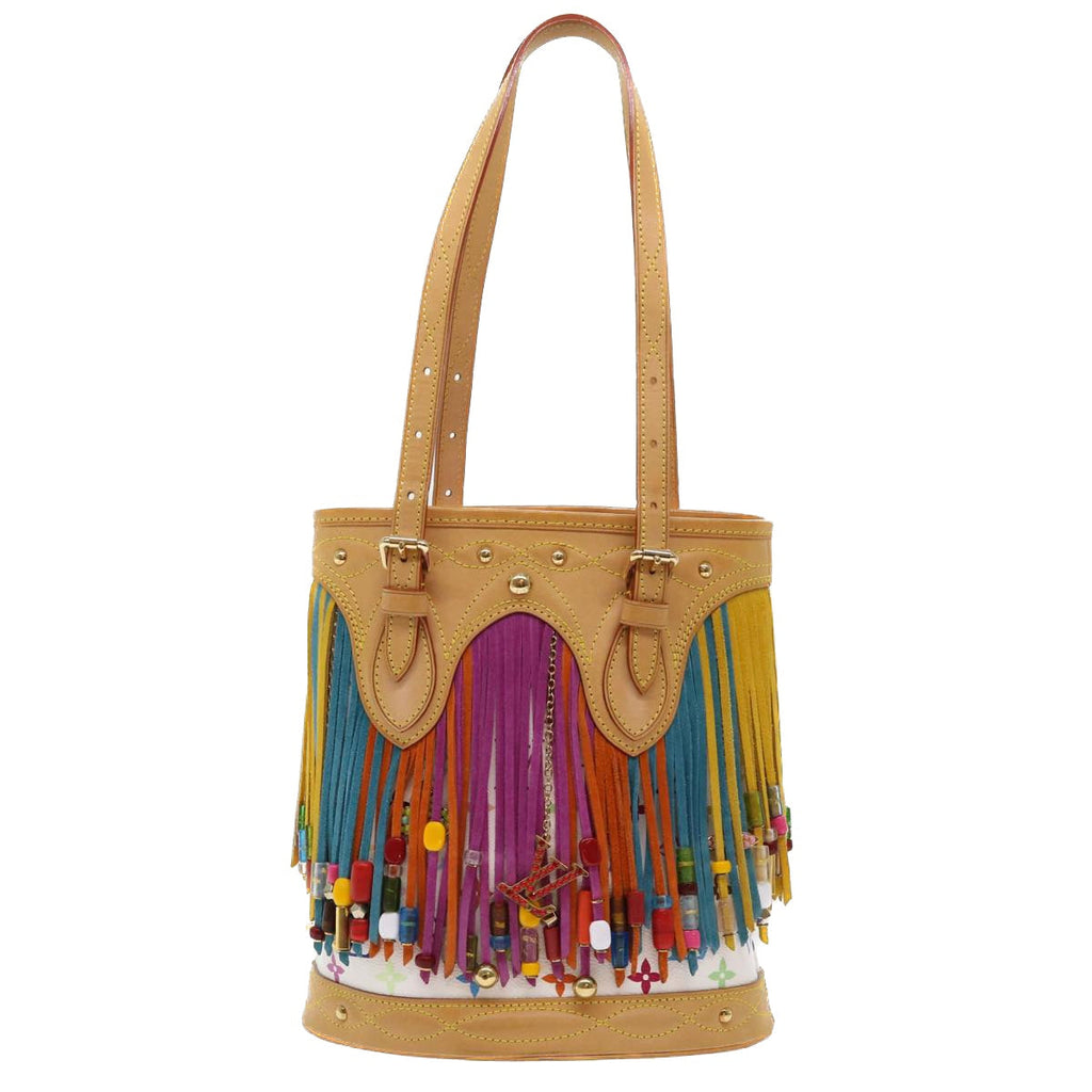 LOUIS VUITTON Monogram Multicolor Bucket Fringe Bag White M40109 LV 51257SV